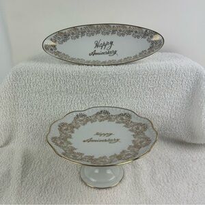 VTG Set of 2 - Norcrest 'Happy Anniversary' Gold Trim Fine China Plates